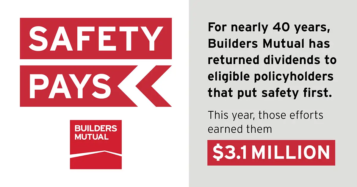 For nearly 40 years, Builders Mutual has returned dividends to eligible policyholders that put safety first.